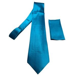 Stafford Mens Aqua Blue 100% Silk Extra Long Tie and Pocket Square Set NWT